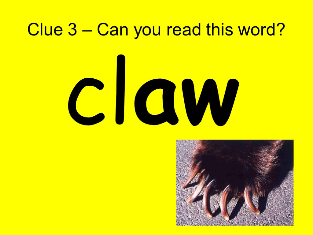 Clue 3 – Can you read this word? claw
